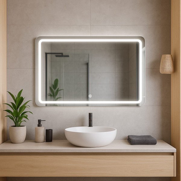 Дзеркало прямокутне з закругленими краями з сенсорною кнопкою