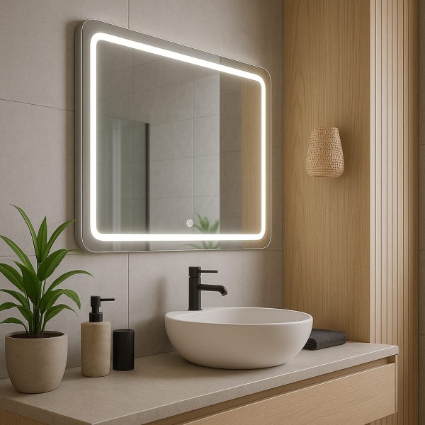 Дзеркало прямокутне з закругленими краями з сенсорною кнопкою