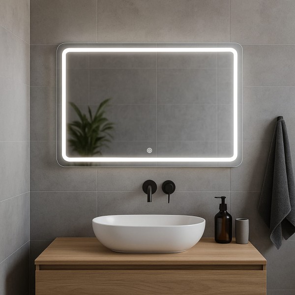 Дзеркало прямокутне з закругленими краями з сенсорною кнопкою