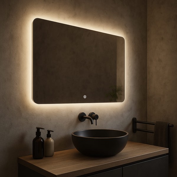 Дзеркало прямокутне з закругленими краями з сенсорною кнопкою