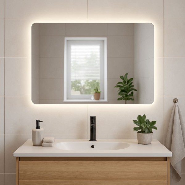 Дзеркало прямокутне з закругленими краями з сенсорною кнопкою