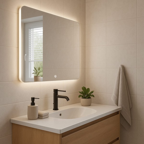 Дзеркало прямокутне з закругленими краями з сенсорною кнопкою