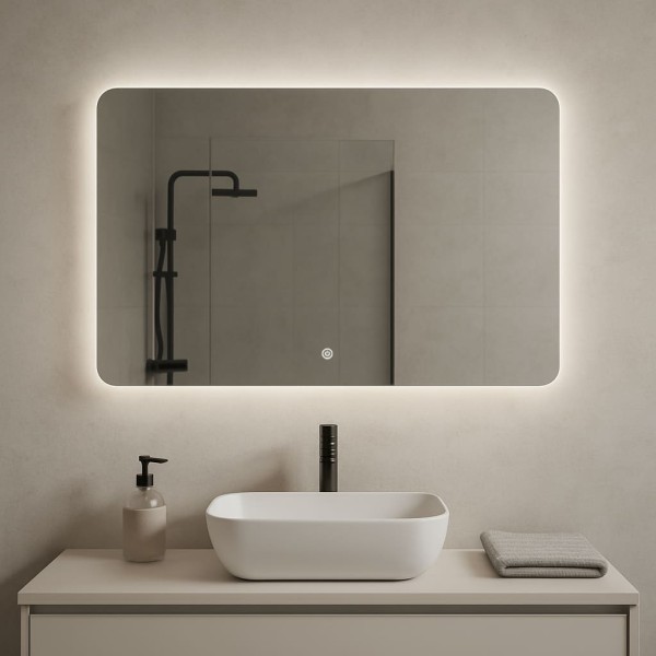 Дзеркало прямокутне з закругленими краями з сенсорною кнопкою