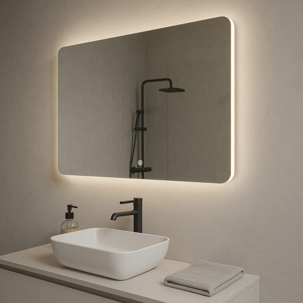 Дзеркало прямокутне з закругленими краями з сенсорною кнопкою