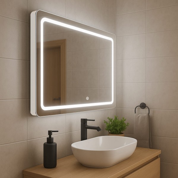 Дзеркало прямокутне з закругленими краями з сенсорною кнопкою