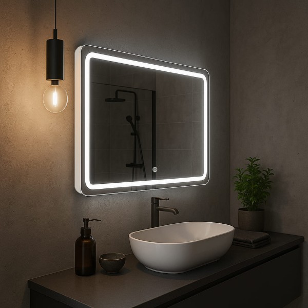 Дзеркало прямокутне з закругленими краями з сенсорною кнопкою