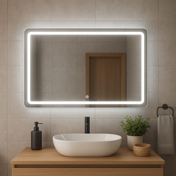 Дзеркало прямокутне з закругленими краями з сенсорною кнопкою