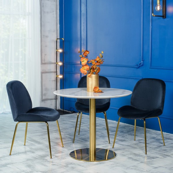 Стіл T-320 білий мармур/золото d-90 см