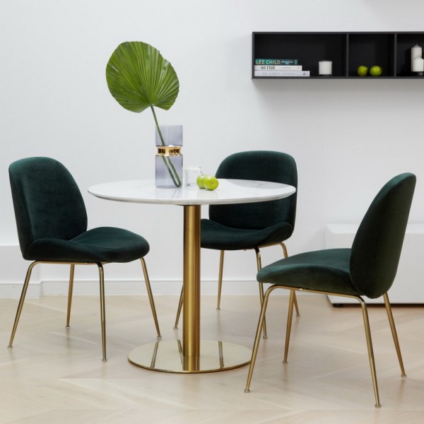 Стіл T-320 білий мармур/золото d-90 см