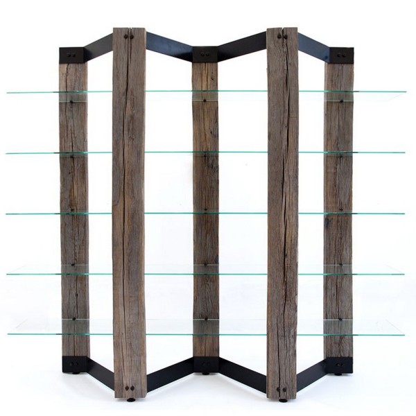 Стелаж Zion із дерева та скла в сучасному стилі