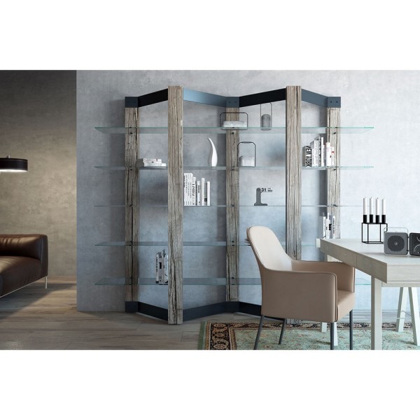 Стелаж Zion із дерева та скла в сучасному стилі