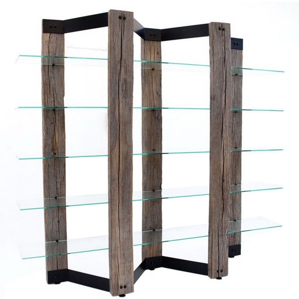Стелаж Zion із дерева та скла в сучасному стилі
