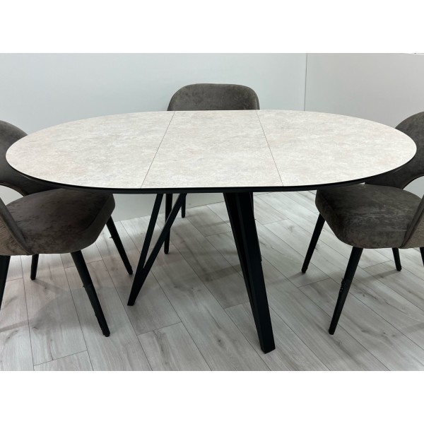 Обідній розкладний круглий стіл з HPL Arrows (Кераміка Тессіна крем)