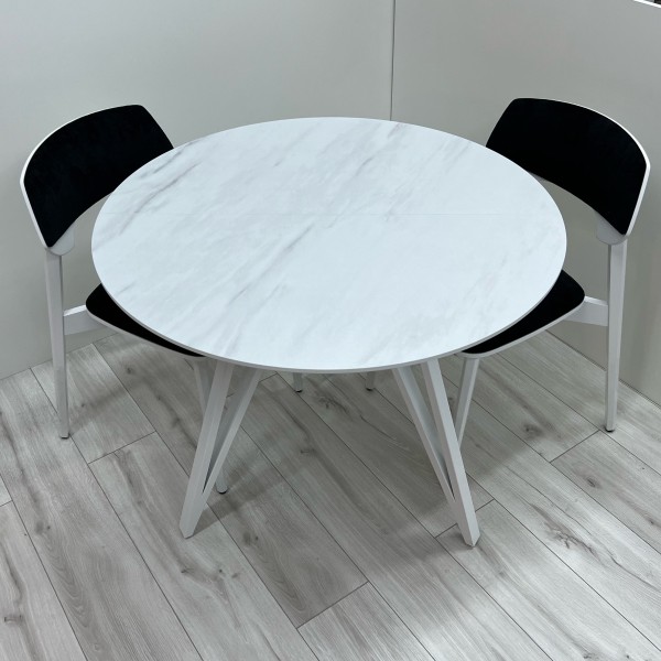 Обідній розкладний круглий стіл з HPL Arrows (Мармур Леванто білий)