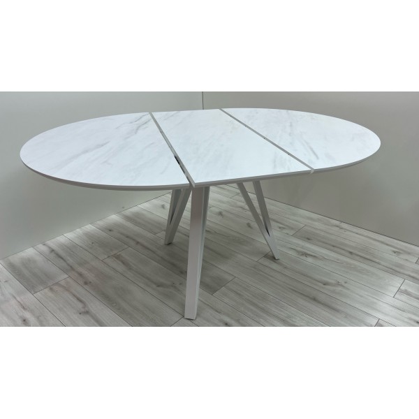 Обідній розкладний круглий стіл з HPL Arrows (Мармур Леванто білий)