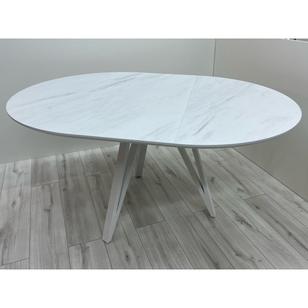 Обідній розкладний круглий стіл з HPL Arrows (Мармур Леванто білий)