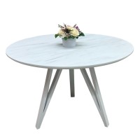 Обеденный раскладной круглый стол из HPL Arrows (Мармур Леванто белый)