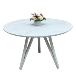 Обідній розкладний круглий стіл з HPL Arrows (Мармур Леванто білий)
