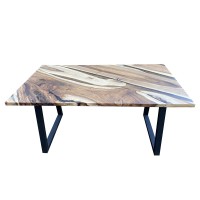 Обідній розкладний стіл з натурального дерева Горіх з епоксидною смолою