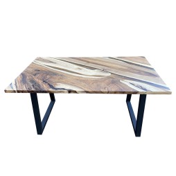 Обідній розкладний стіл з натурального дерева Горіх з епоксидною смолою