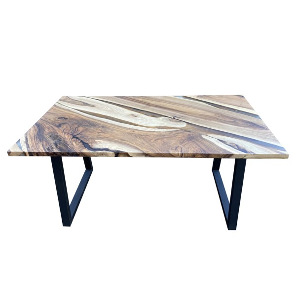 Обідній розкладний стіл з натурального дерева Горіх з епоксидною смолою