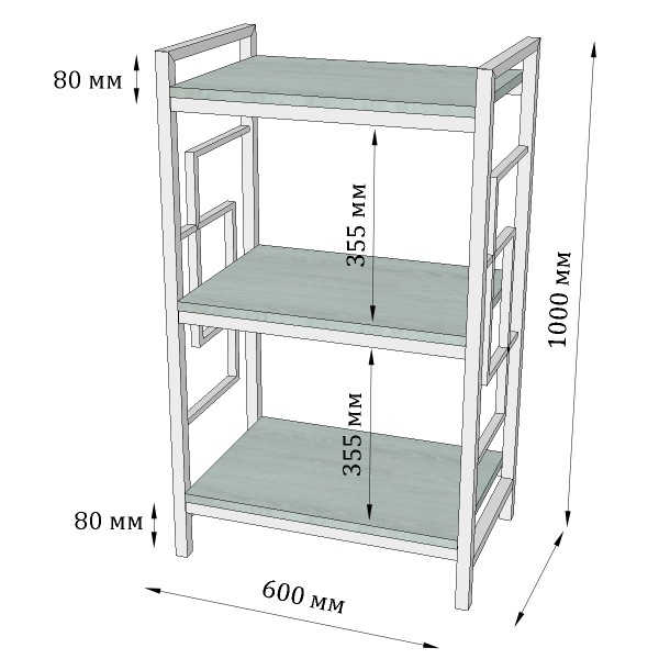 Стелаж Квадро 3 полиці для офісу та дому