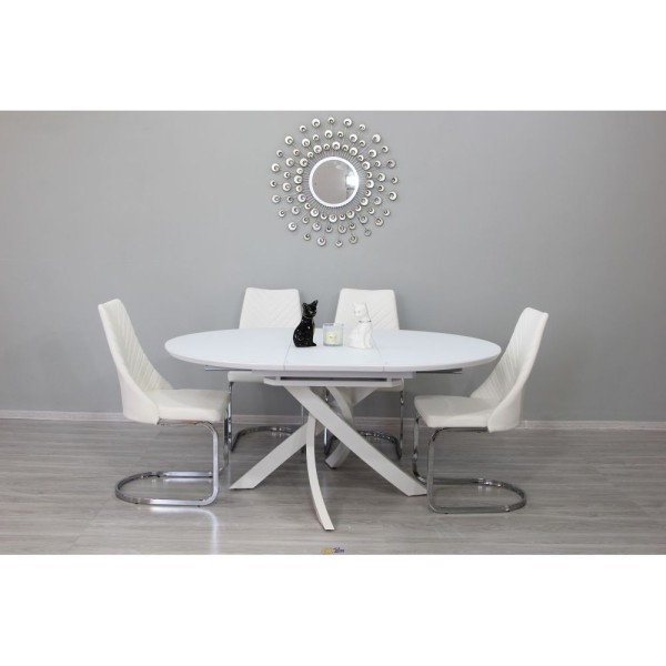 Стіл Caezar Super white satin d-120 см – стильний розкладний стіл для вашої кухні