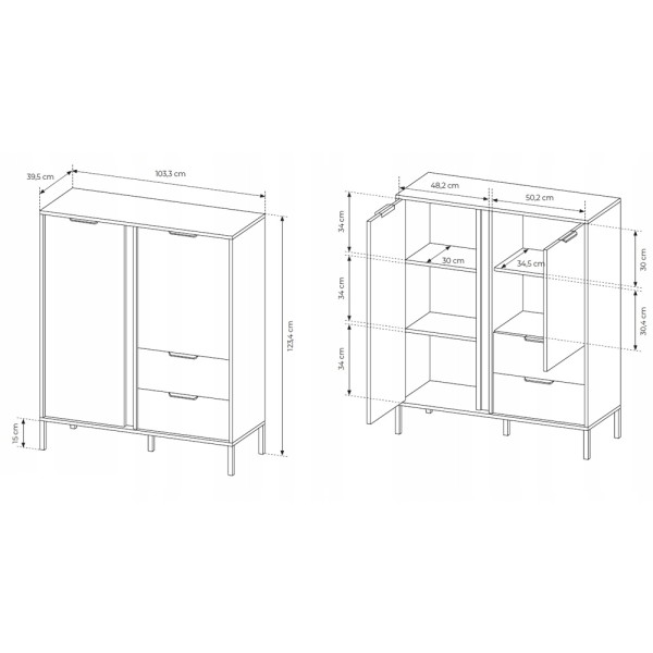 Комод високий Clars 2D2S/104 – стильне рішення для вашої оселі