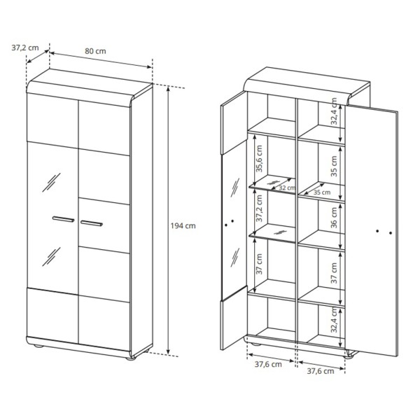 Вітрина висока Rink 2D1W/80 для вітальні в скандинавському стилі