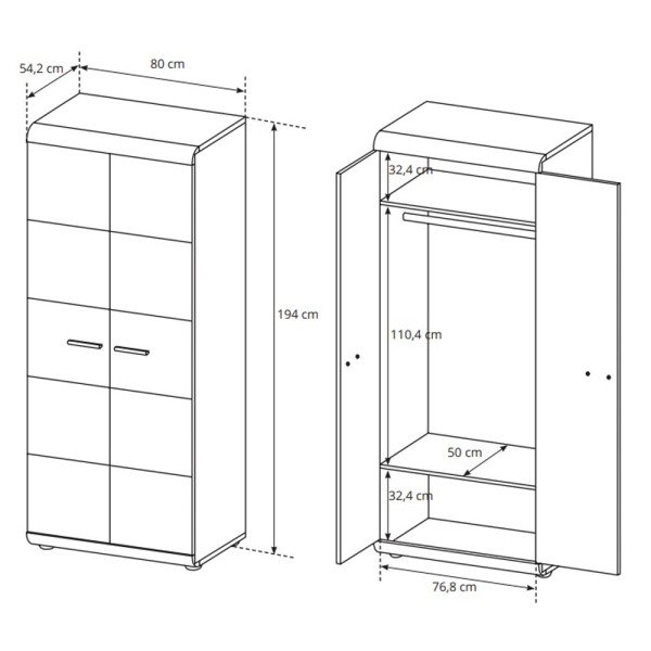 Шафа Link 2D/80 – сучасна шафа для спальні