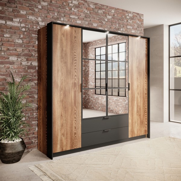 Шафа Hilton 4D2S/220 для спальні з дзеркалом та підсвічуванням