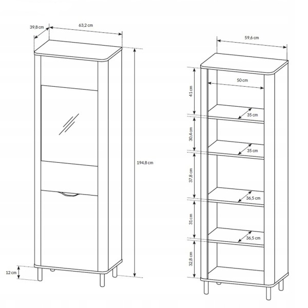 Вітрина висока Fanti 2D1W/63 - стильна та сучасна меблі для вашого дому