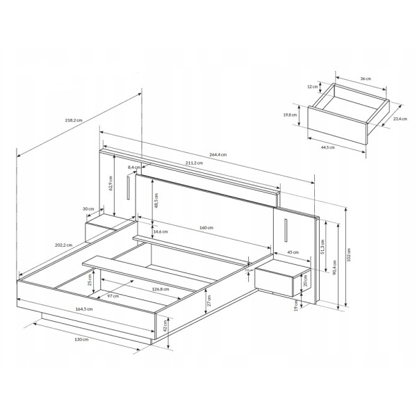 Ліжко з приліжковими тумбами Cube 160