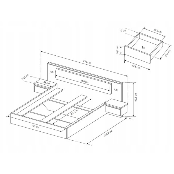 Ліжко з приліжковими тумбами Helo 160 – стильна спальня для вашого дому