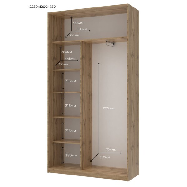 Шафа-купе Сіті Лайт 120 з двома дзеркалами