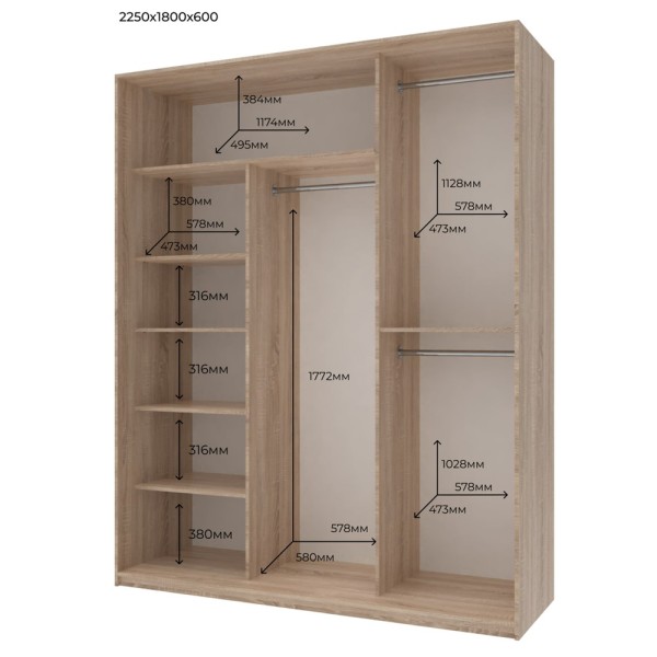 Шафа-купе Сіті Лайт 180 1 ДСП / 2 дзеркала для вашої спальні