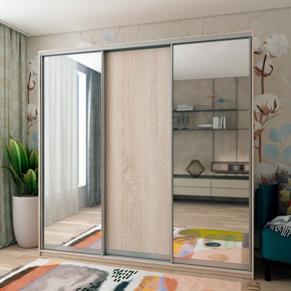 Шафа-купе Сіті Лайт 225 1 ДСП / 2 дзеркала