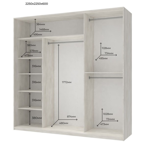 Шафа-купе Сіті Лайт 225 2 ДСП / 1 дзеркало