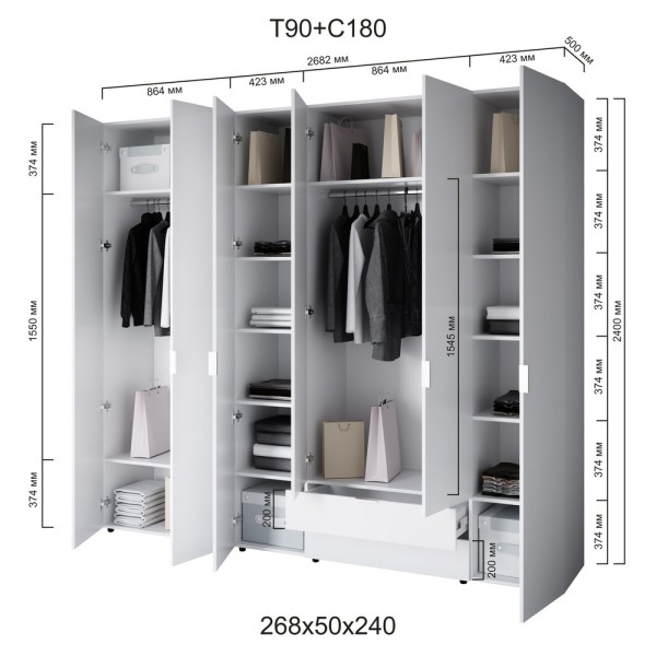 Шафа 6-ти дверна Сота T90+С180: стиль мінімалізм для вашого інтер'єру