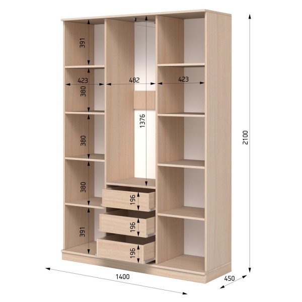 Шафа розпашна ШР 7 E-line 1400 мм для спальні та передпокою