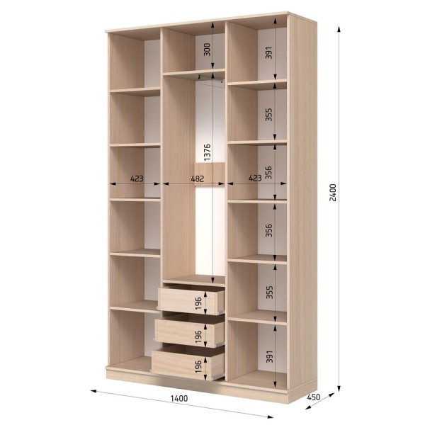 Шафа розпашна ШР 7 E-line 1400 мм для спальні та передпокою