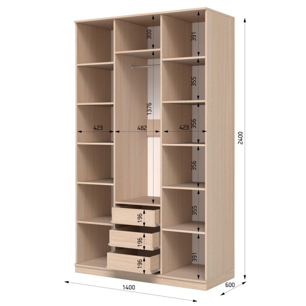 Шафа розпашна ШР 7 E-line 1400 мм для спальні та передпокою